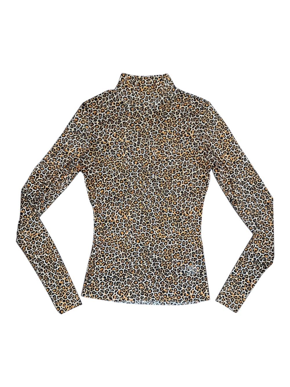Leopard Print Mesh Mock Neck Long Sleeve Top